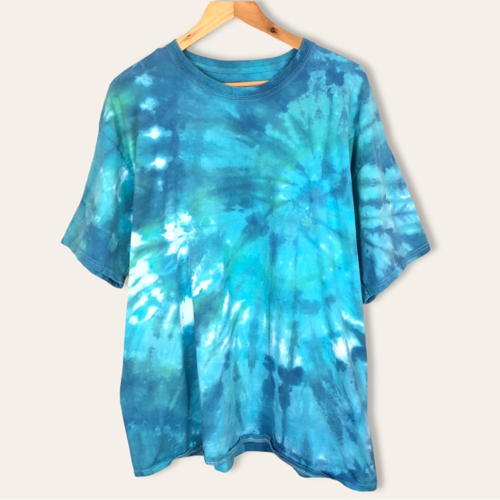 Vintage Upcycle Feeling Blue Tie Dye Short Sleeve Crewneck Unisex Shirt XL Blue - Picture 7 of 7